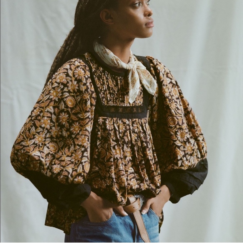 Cleobella Rafia Lace Blouse Crochet Floral Long Sleeve Women’s XS Anthropologie